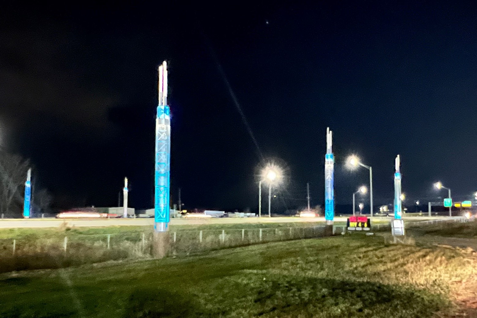 U.S. Highway 30 light columns in teal