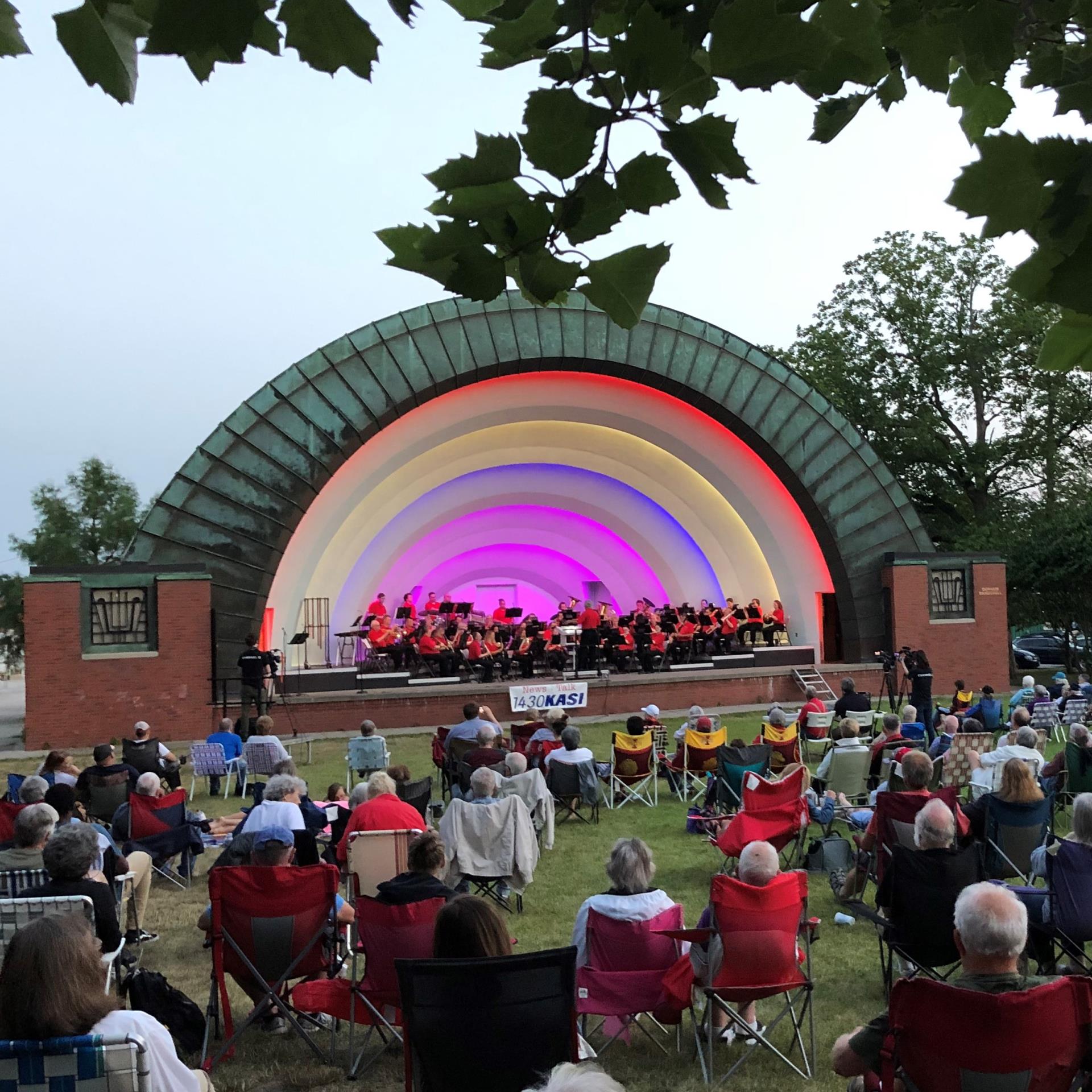 Durham Bandshell concert 2021 with colorful lighting