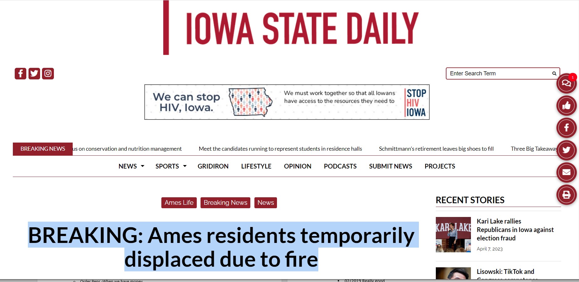 ISU Daily residents displaced