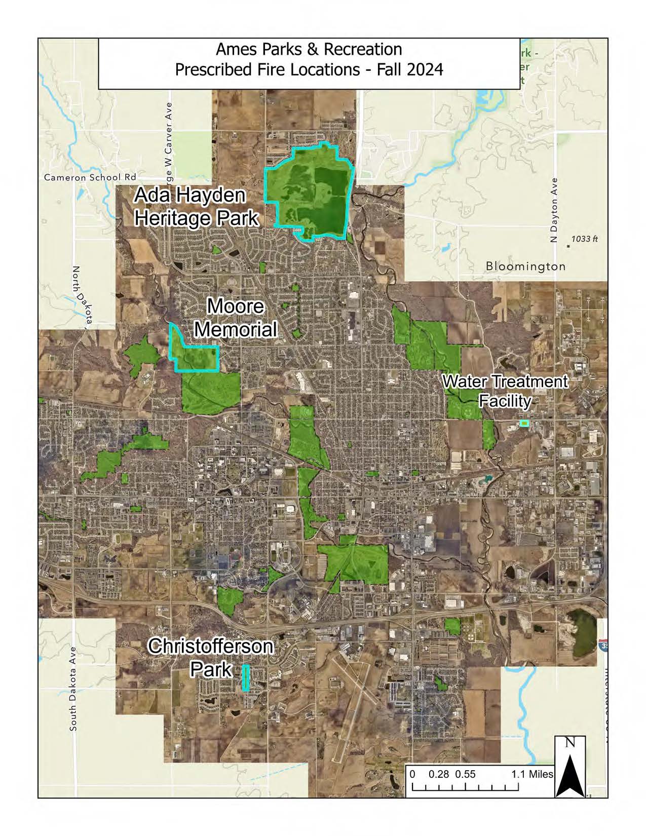 Map of prairie burn locations