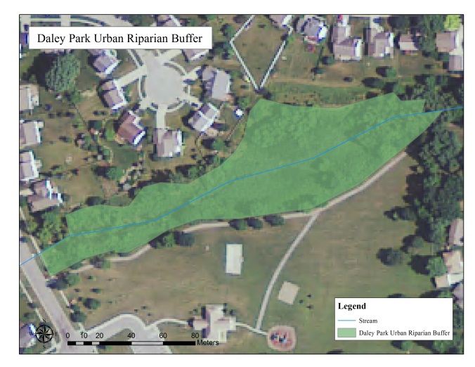 Aerial view of Daley Park Urban Riparian Buffer