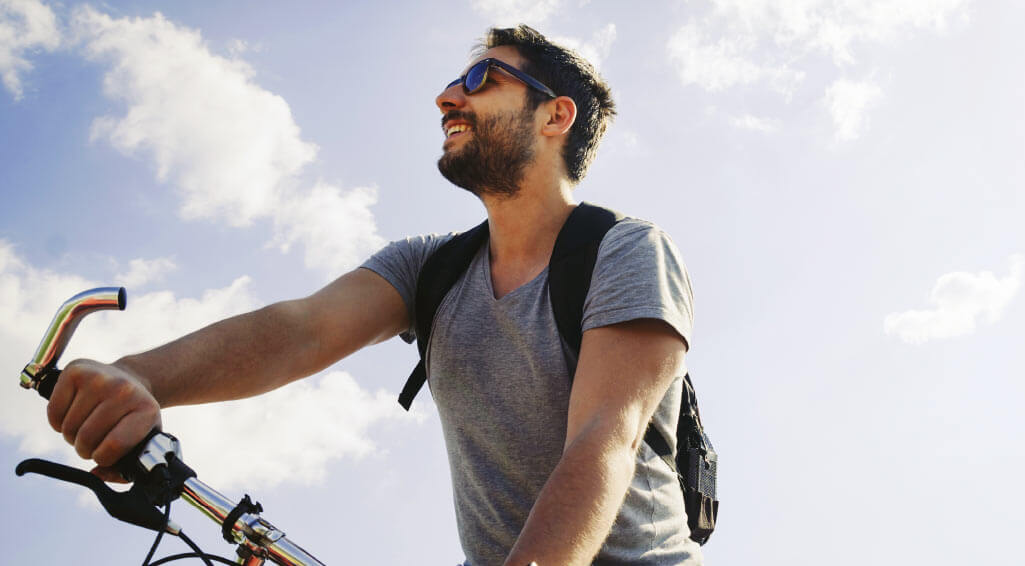 Man riding a bike. 